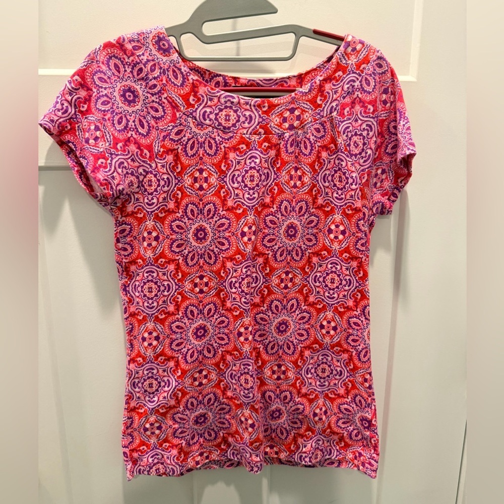 Jones New York Signature Cotton Medallion Top | Short Sleeve | Size M